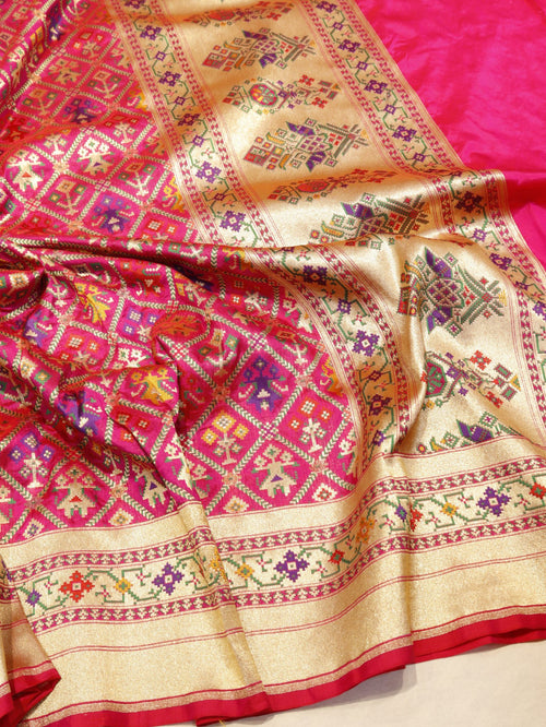 Pink Katan Silk Banarasi dupatta full spread