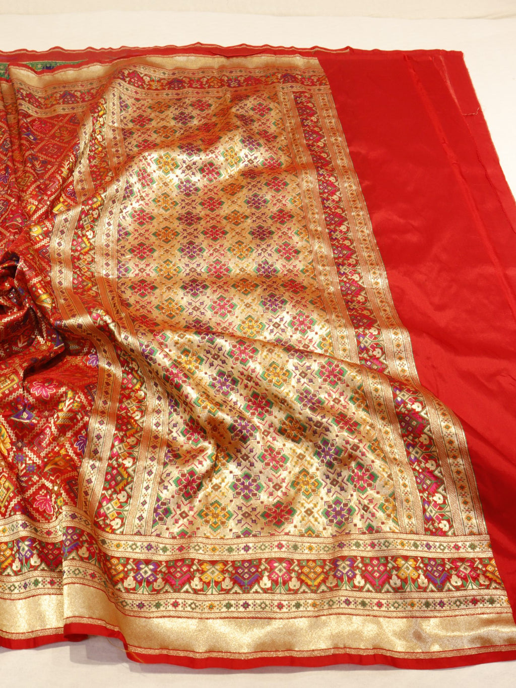 Red Katan Silk Banarasi dupatta texture detail