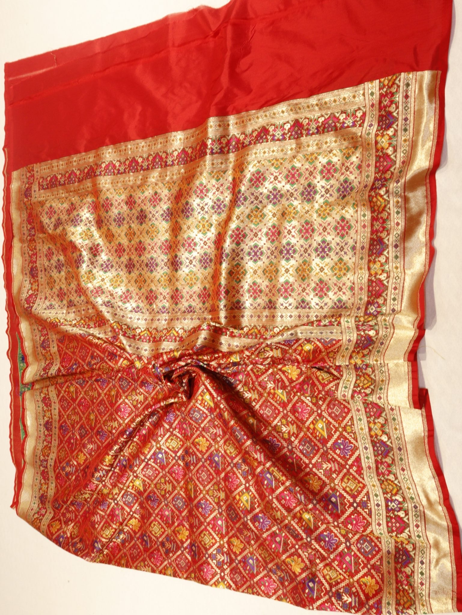 Red Katan Silk Banarasi dupatta folded view