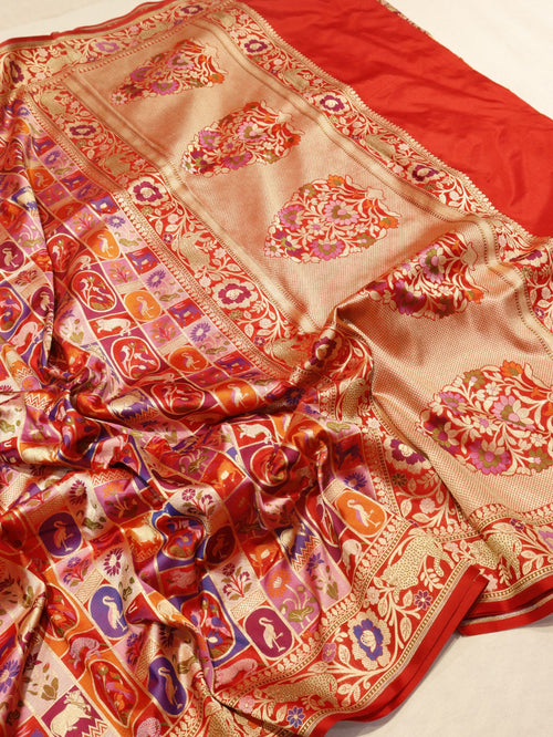 Red Katan Silk Banarasi saree pallu detail