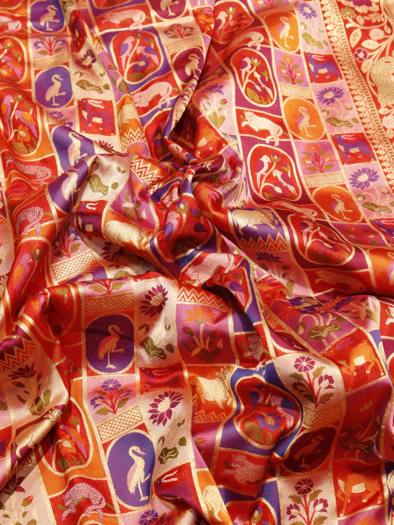 Red Katan Silk Banarasi saree blouse piece