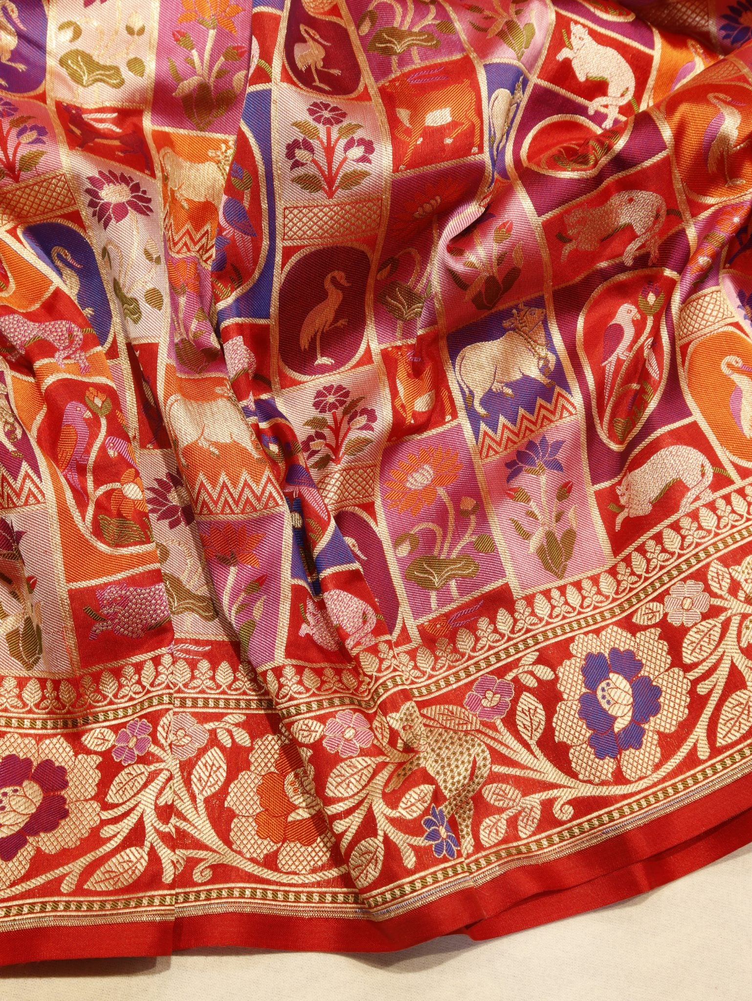 Red Katan Silk Banarasi saree full spread
