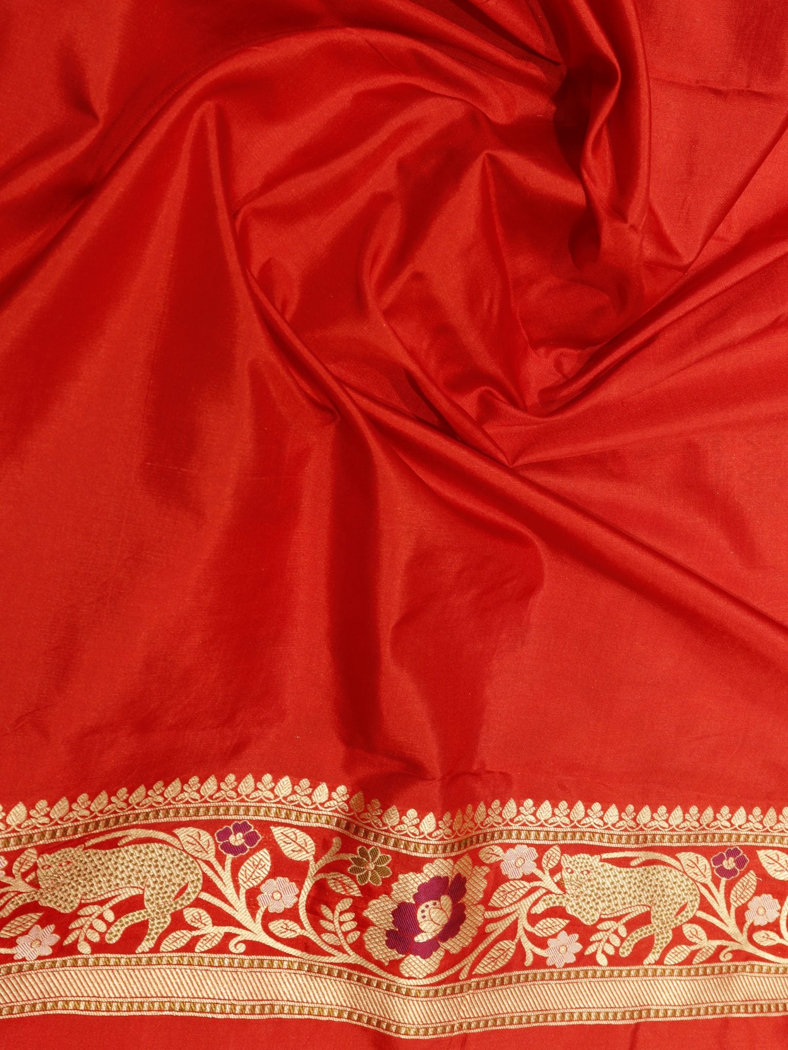 Red Katan Silk Banarasi saree zari work detail