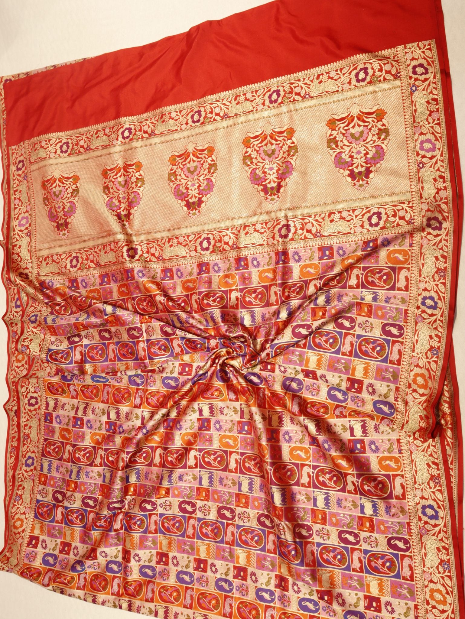 Red Katan Silk Banarasi saree folded view