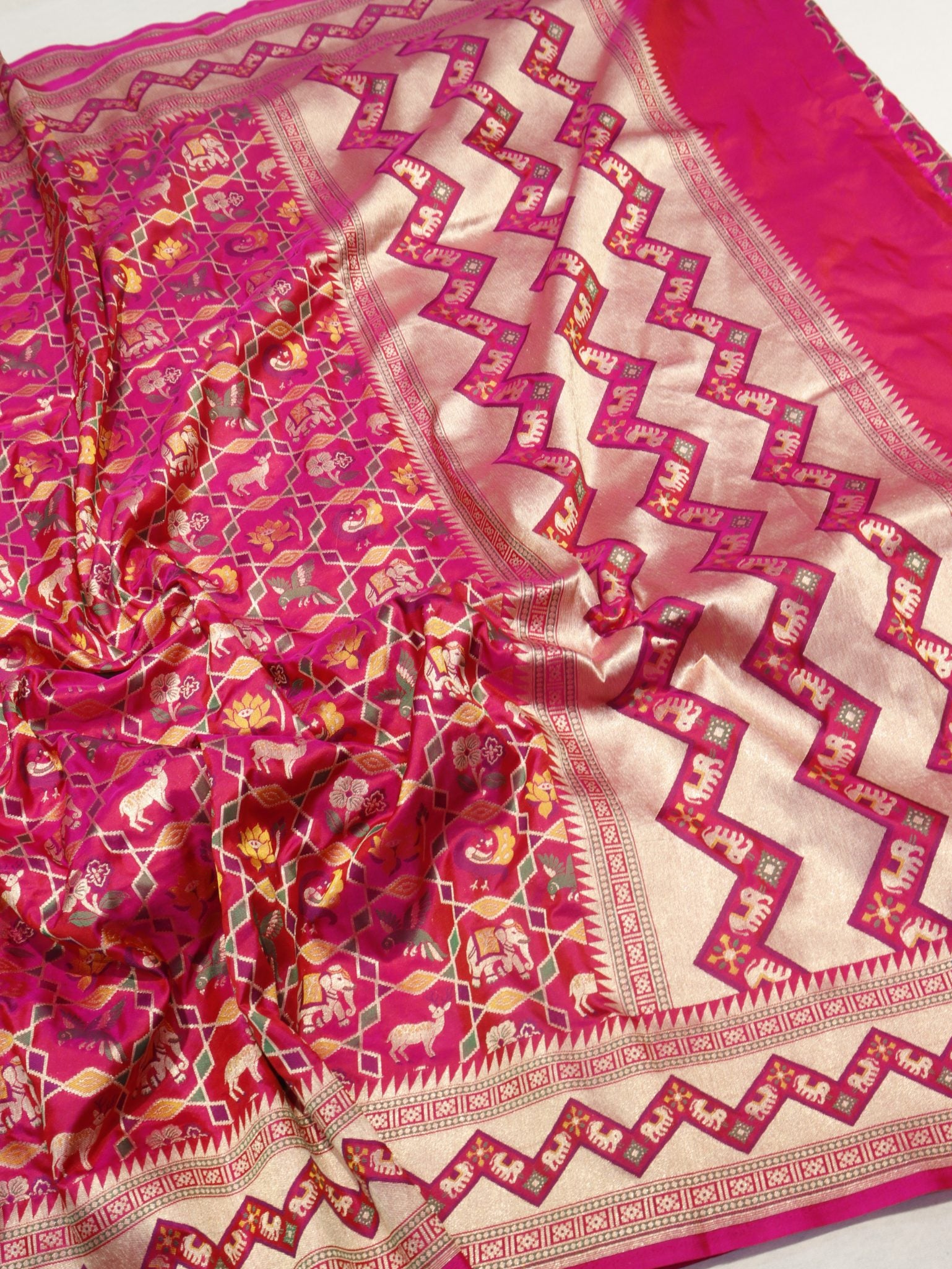 Pink Katan Silk Banarasi saree pallu detail