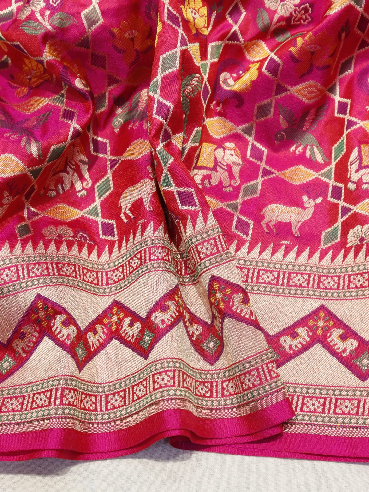 Pink Katan Silk Banarasi saree blouse piece