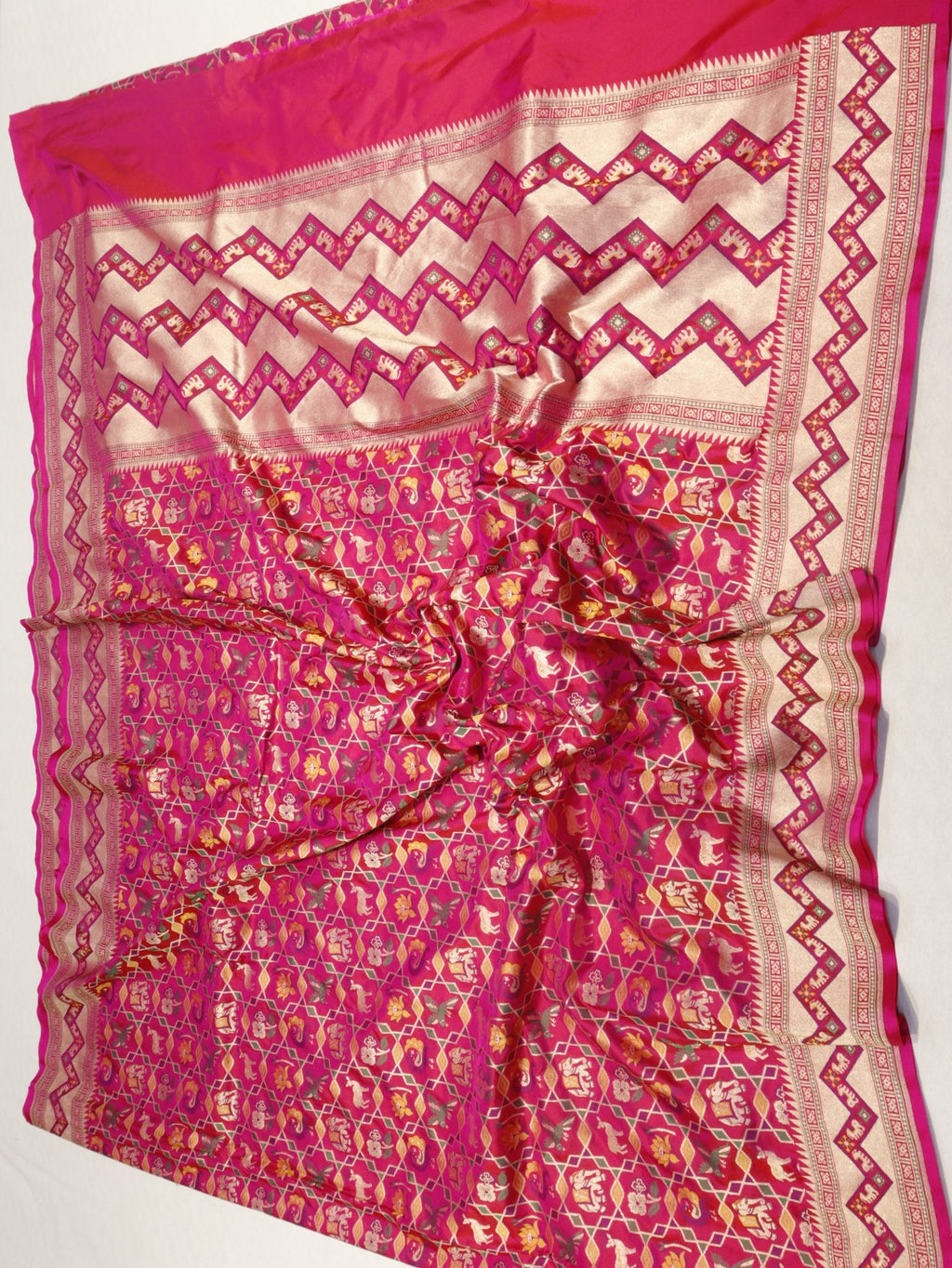 Pink Katan Silk Banarasi saree zari work detail