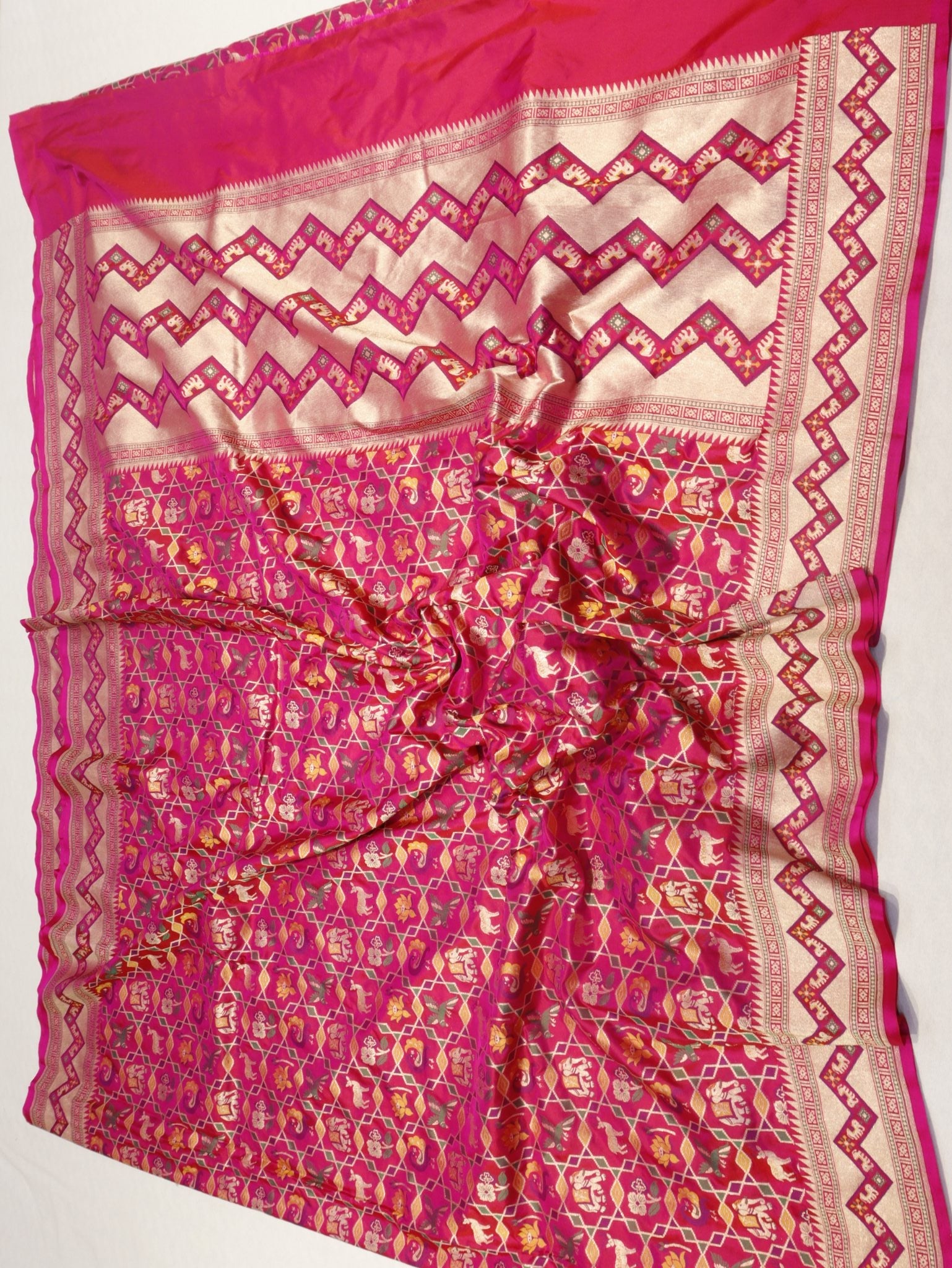 Pink Katan Silk Banarasi saree zari work detail