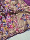 Purple Katan Silk Banarasi saree front drape view