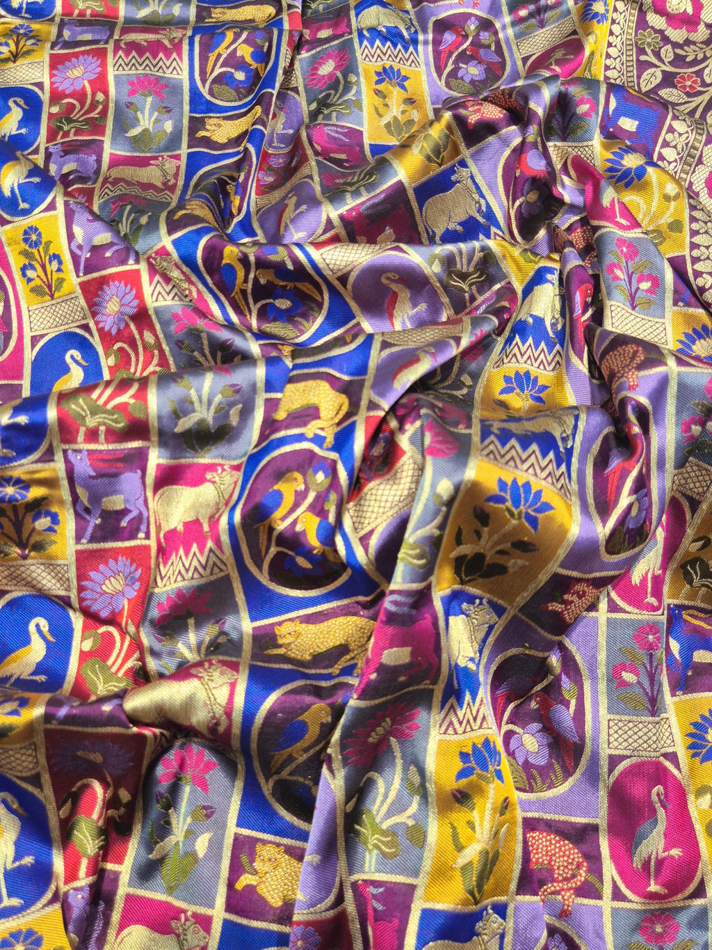 Purple Katan Silk Banarasi saree border closeup