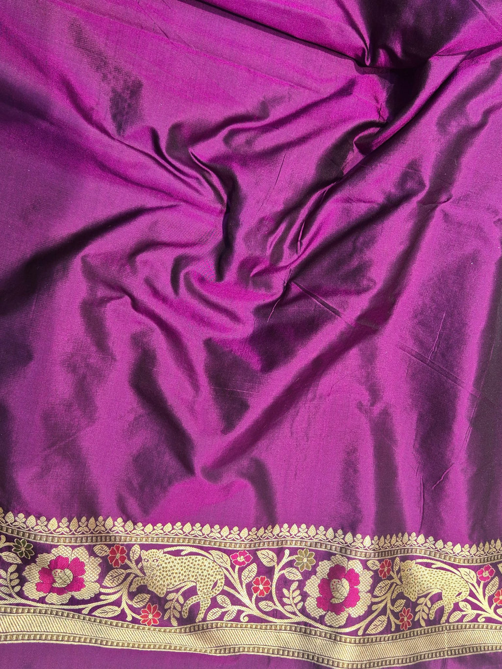 Purple Katan Silk Banarasi saree full spread