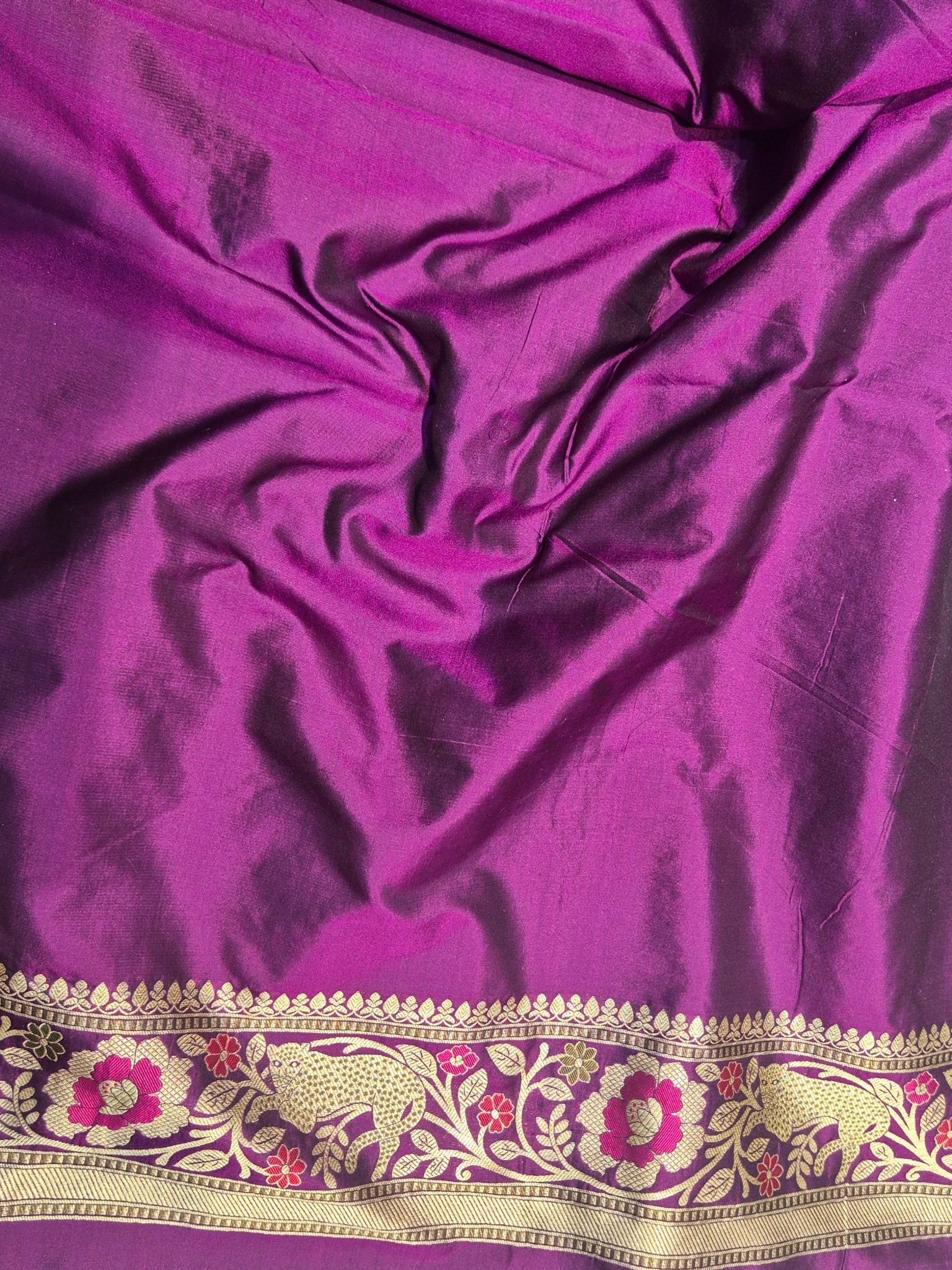 Purple Katan Silk Banarasi saree full spread