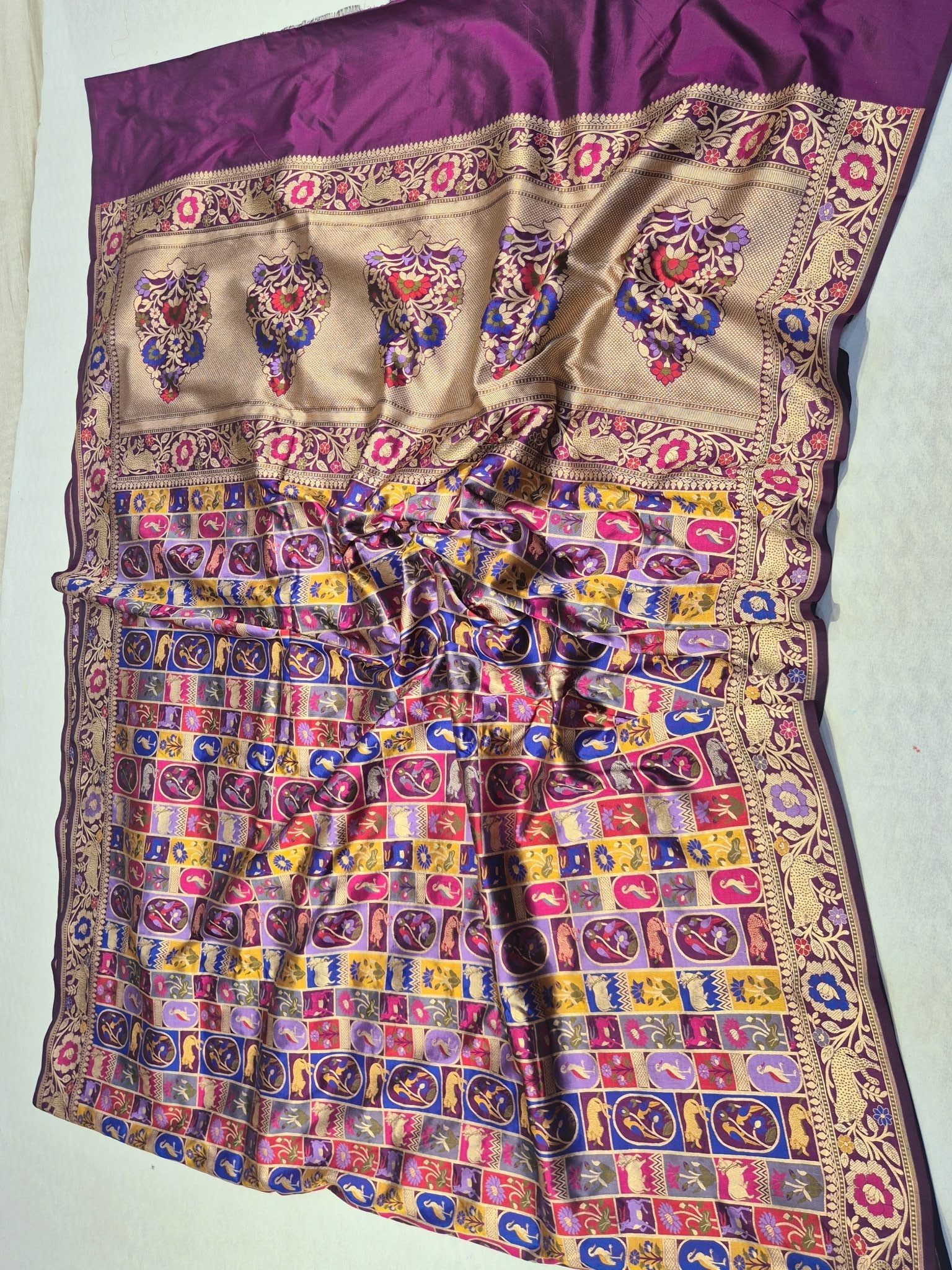 Purple Katan Silk Banarasi saree texture detail