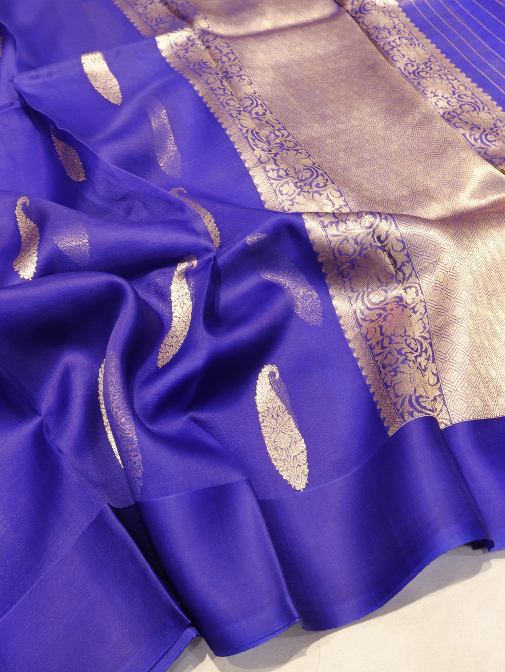 Purple Kora Silk Banarasi saree front drape view