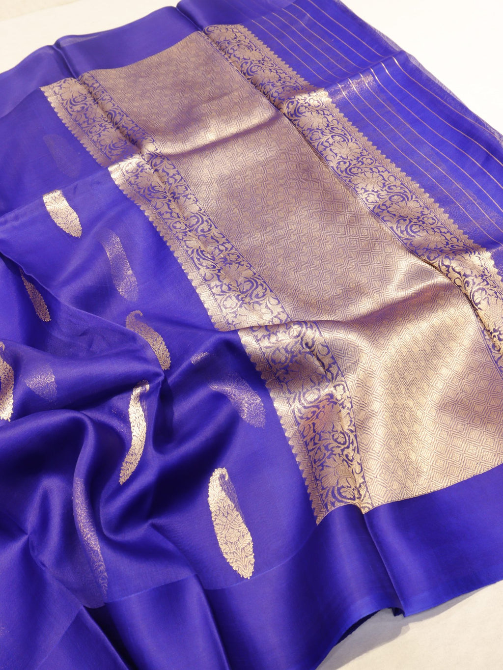 Purple Kora Silk Banarasi saree pallu detail