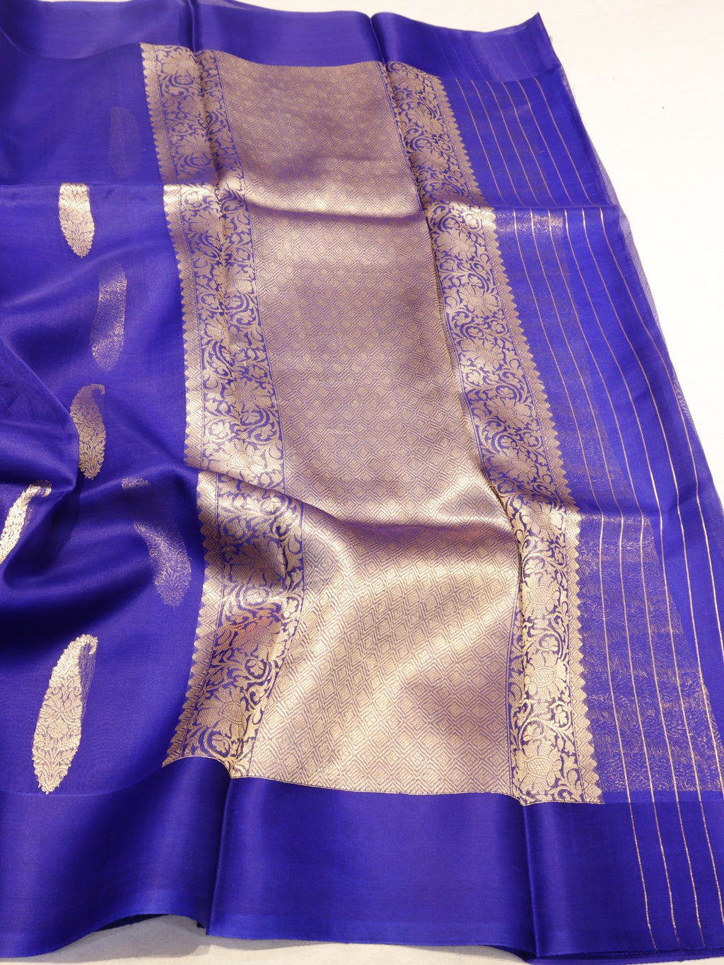 Purple Kora Silk Banarasi saree full spread