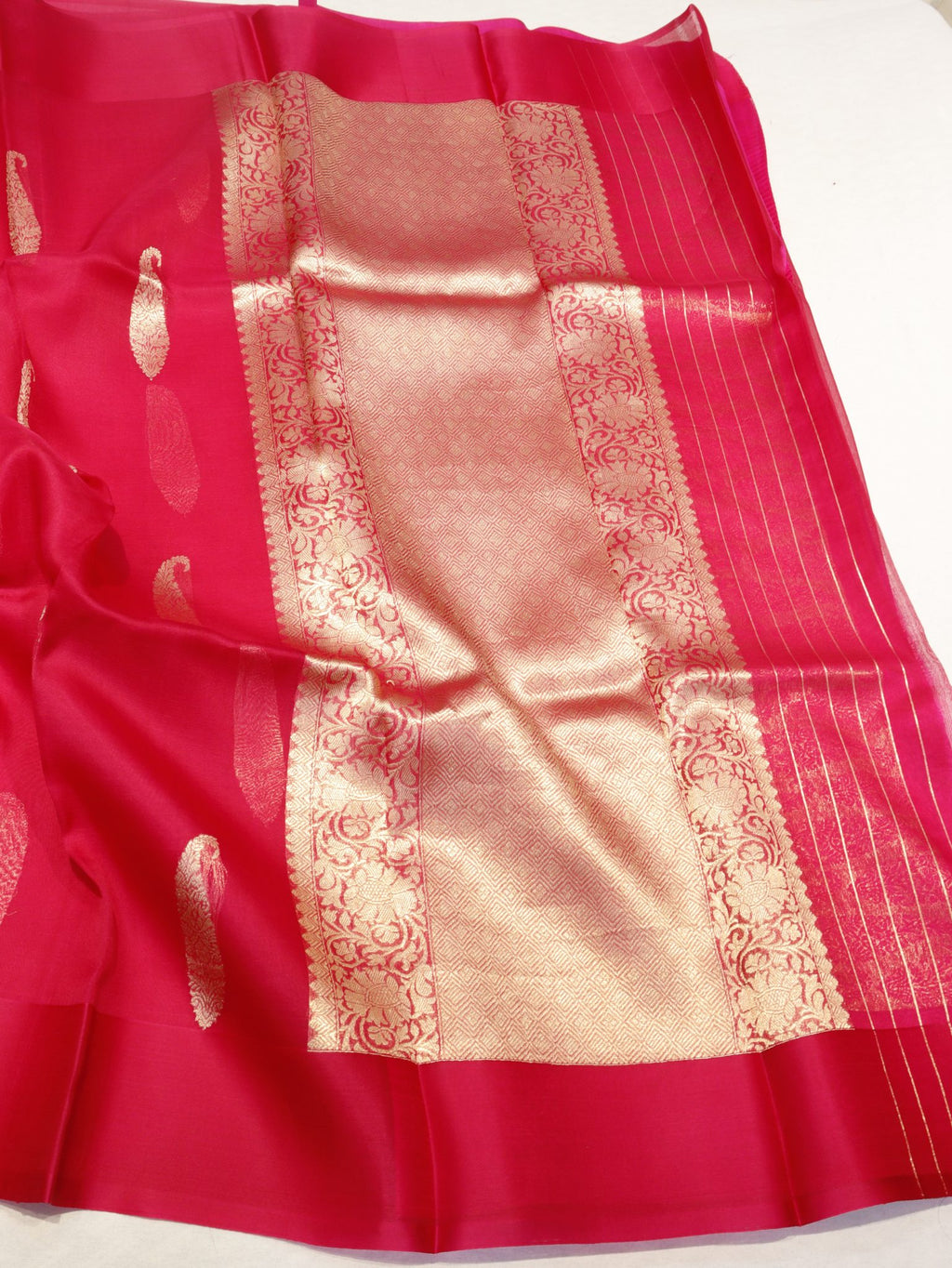 Pink Kora Silk Banarasi saree full spread