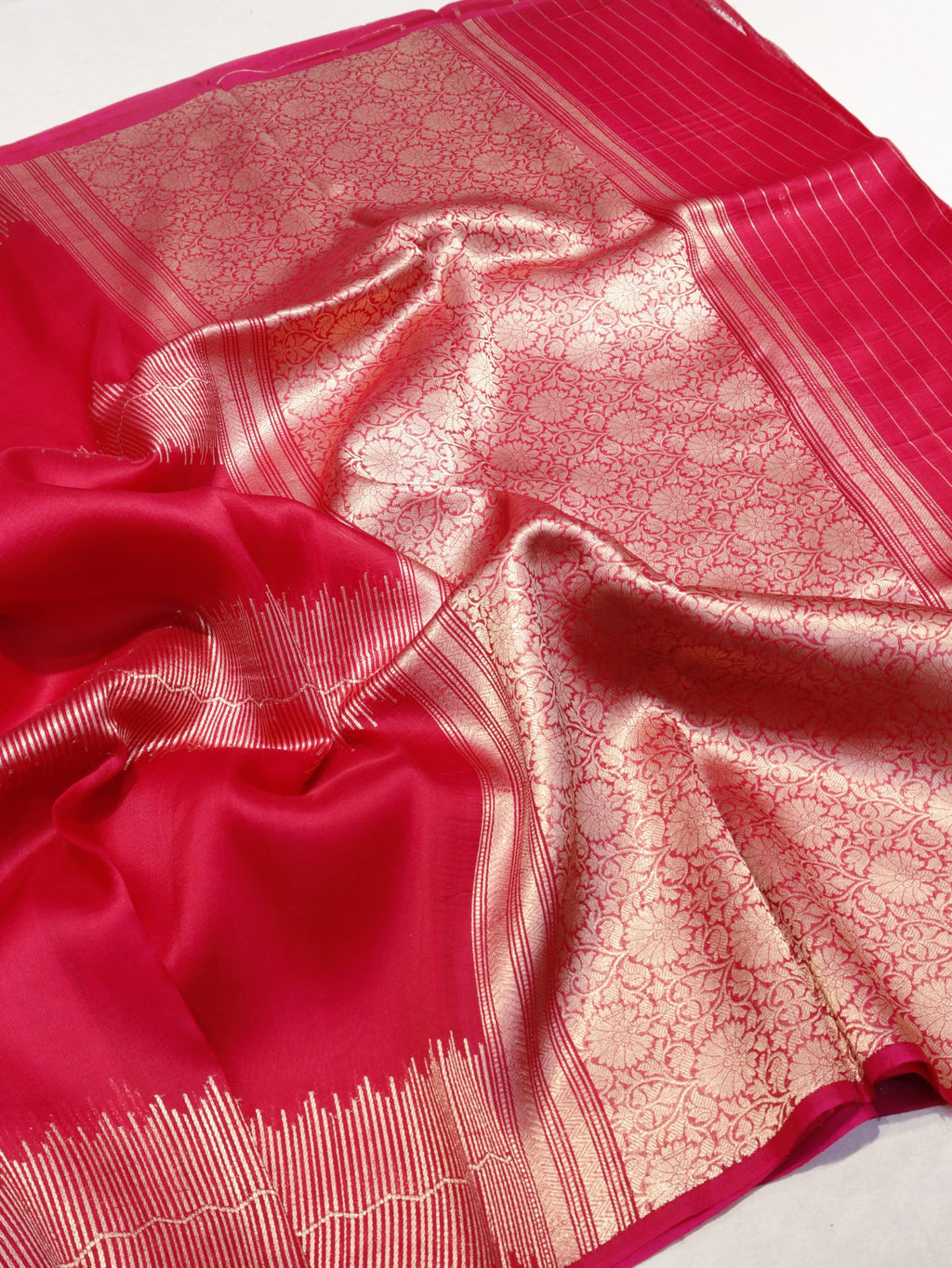 Pink Kora Silk Banarasi saree pallu detail