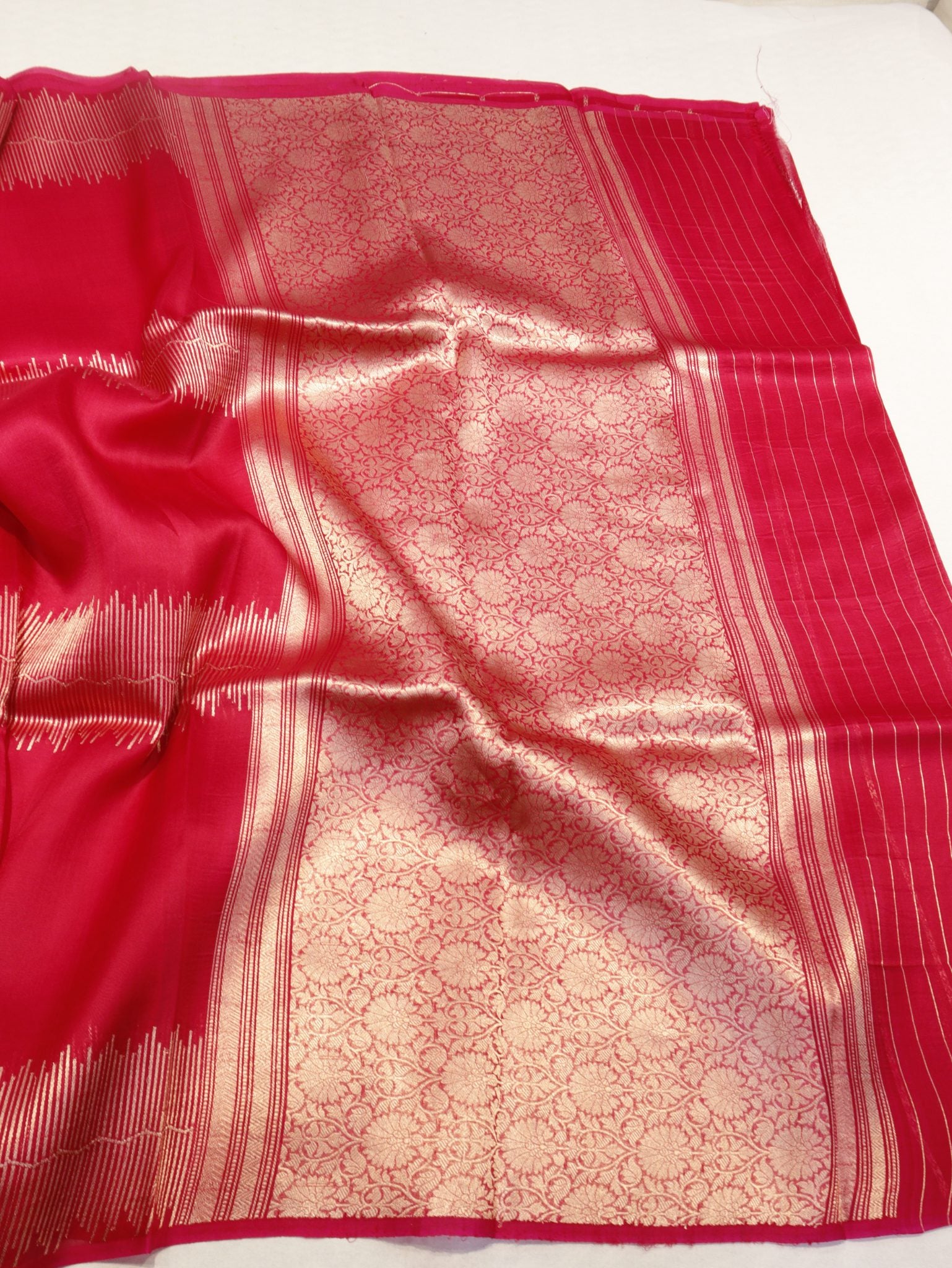 Pink Kora Silk Banarasi saree full spread
