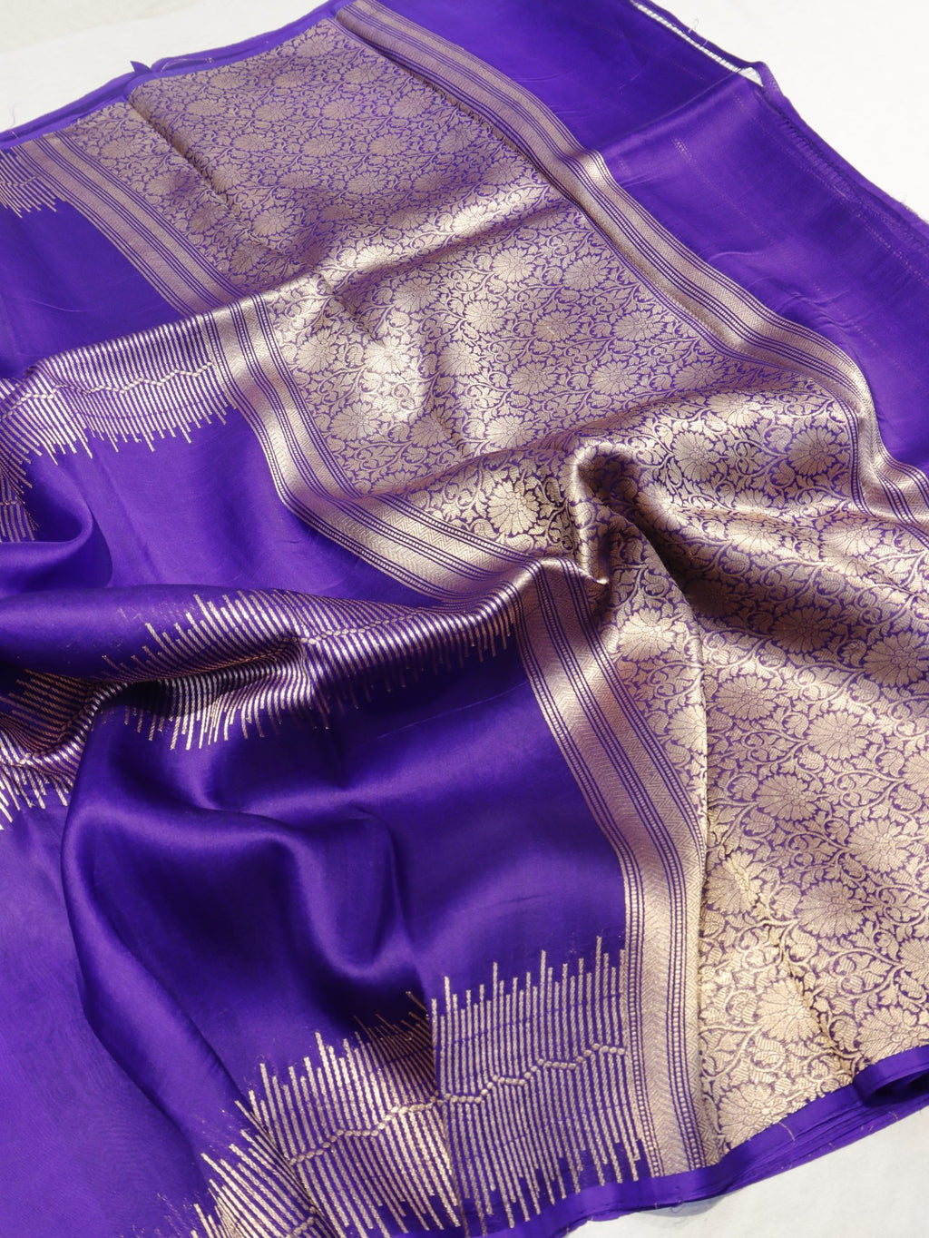 Purple Kora Silk Banarasi saree pallu detail