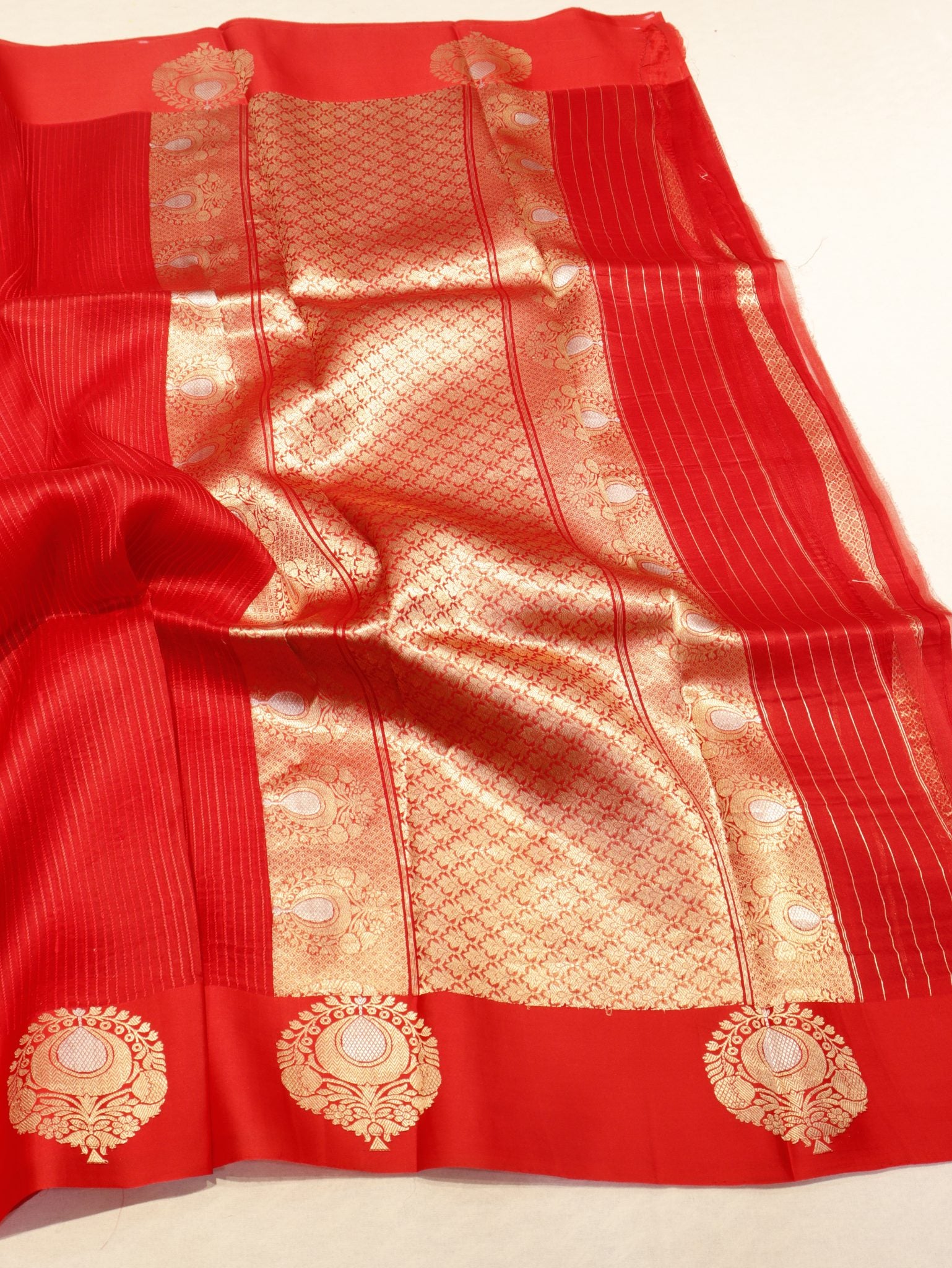 Red Kora Silk Banarasi saree blouse piece