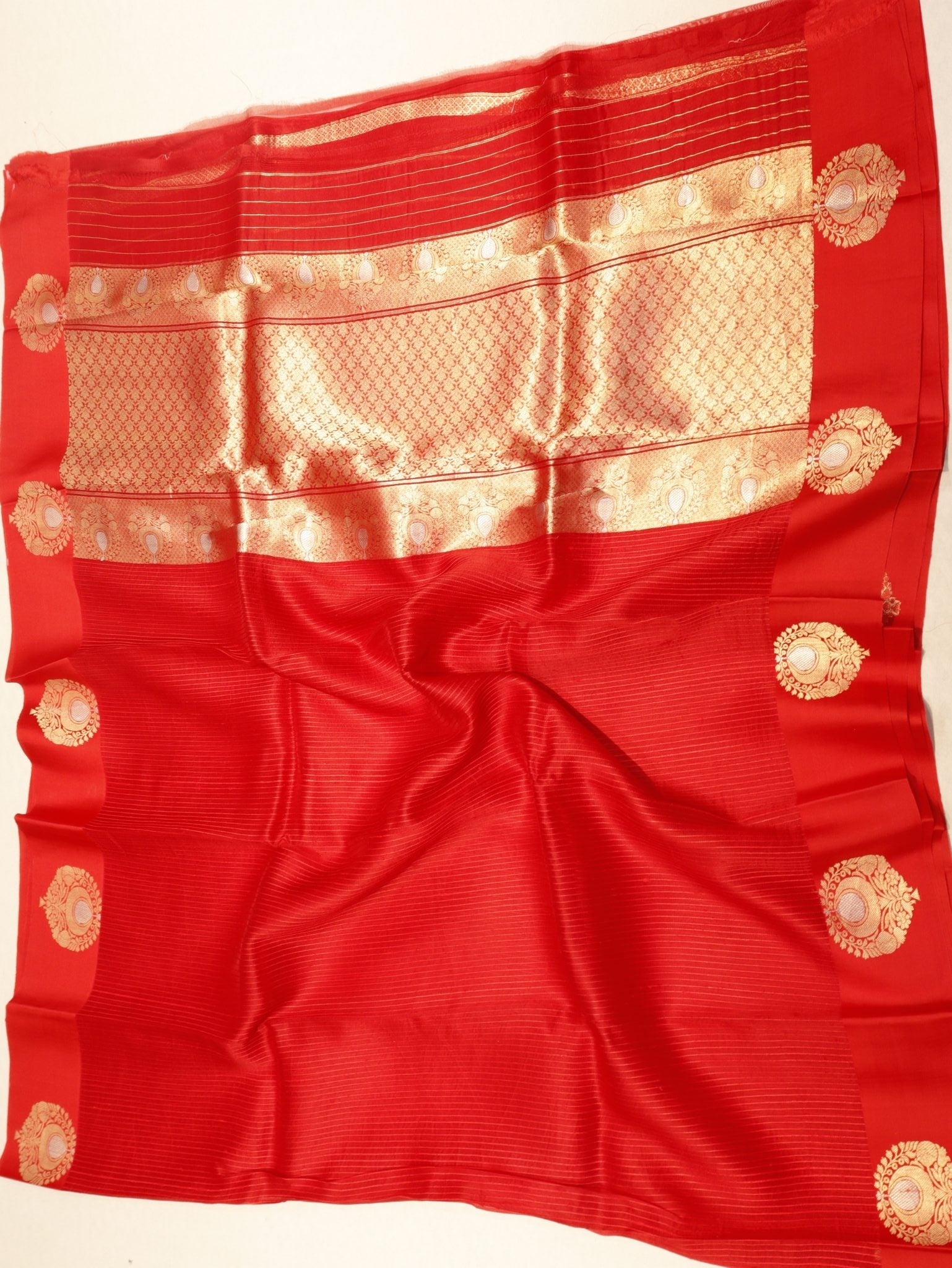Red Kora Silk Banarasi saree zari work detail