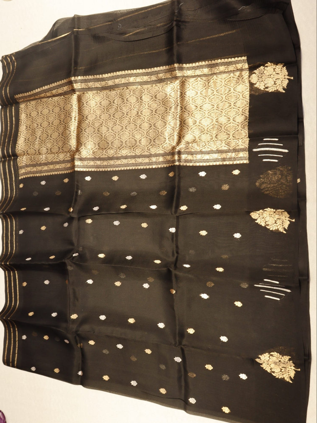 Black Kora Silk Banarasi saree zari work detail