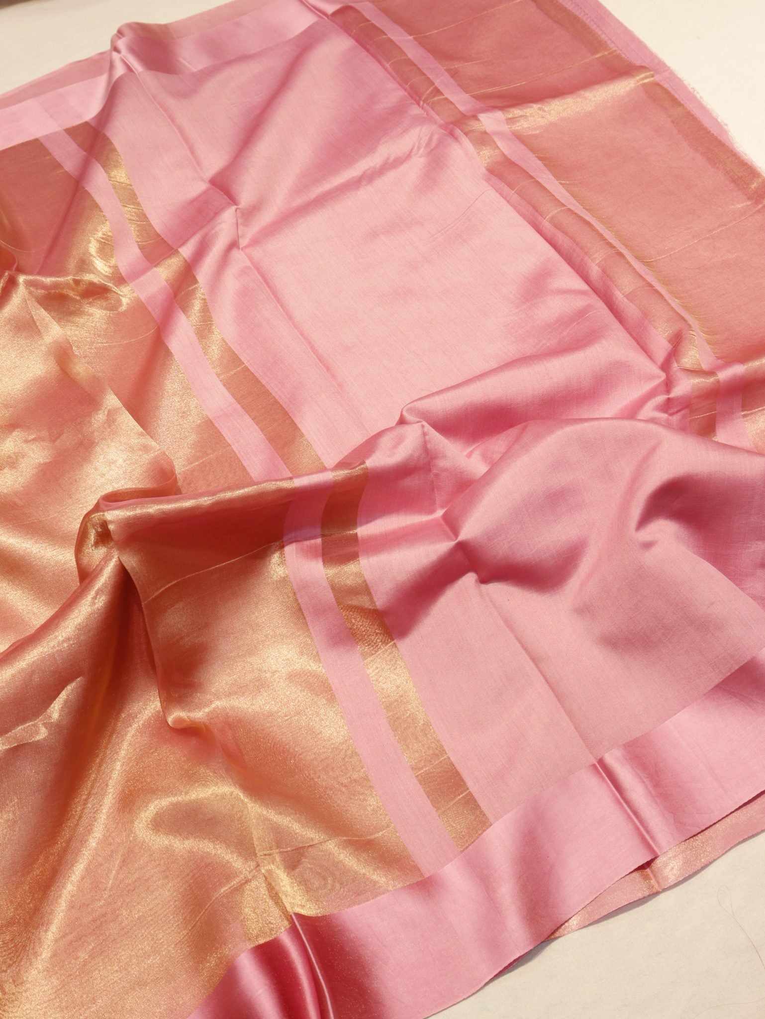 Rose Gold Tissue Silk Banarasi saree pallu detail