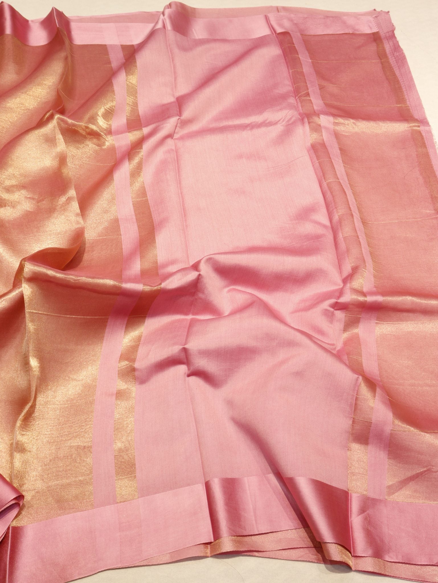 Rose Gold Tissue Silk Banarasi saree full spread