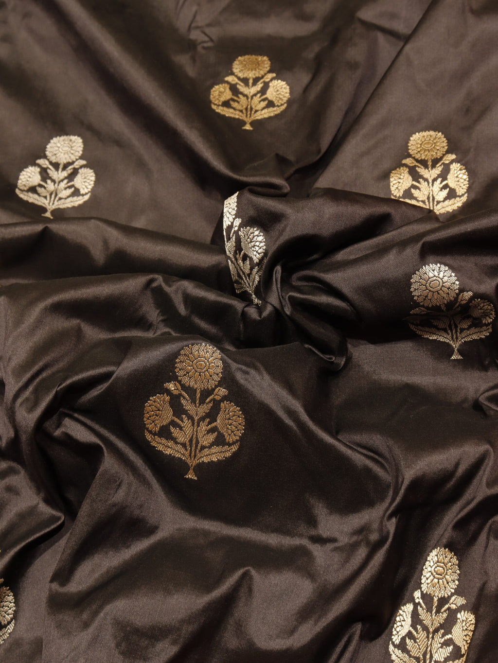 Black Katan Silk Banarasi saree border closeup