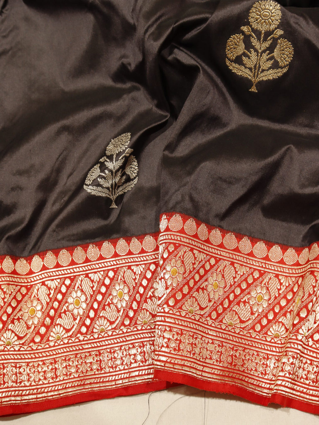Black Katan Silk Banarasi saree blouse piece