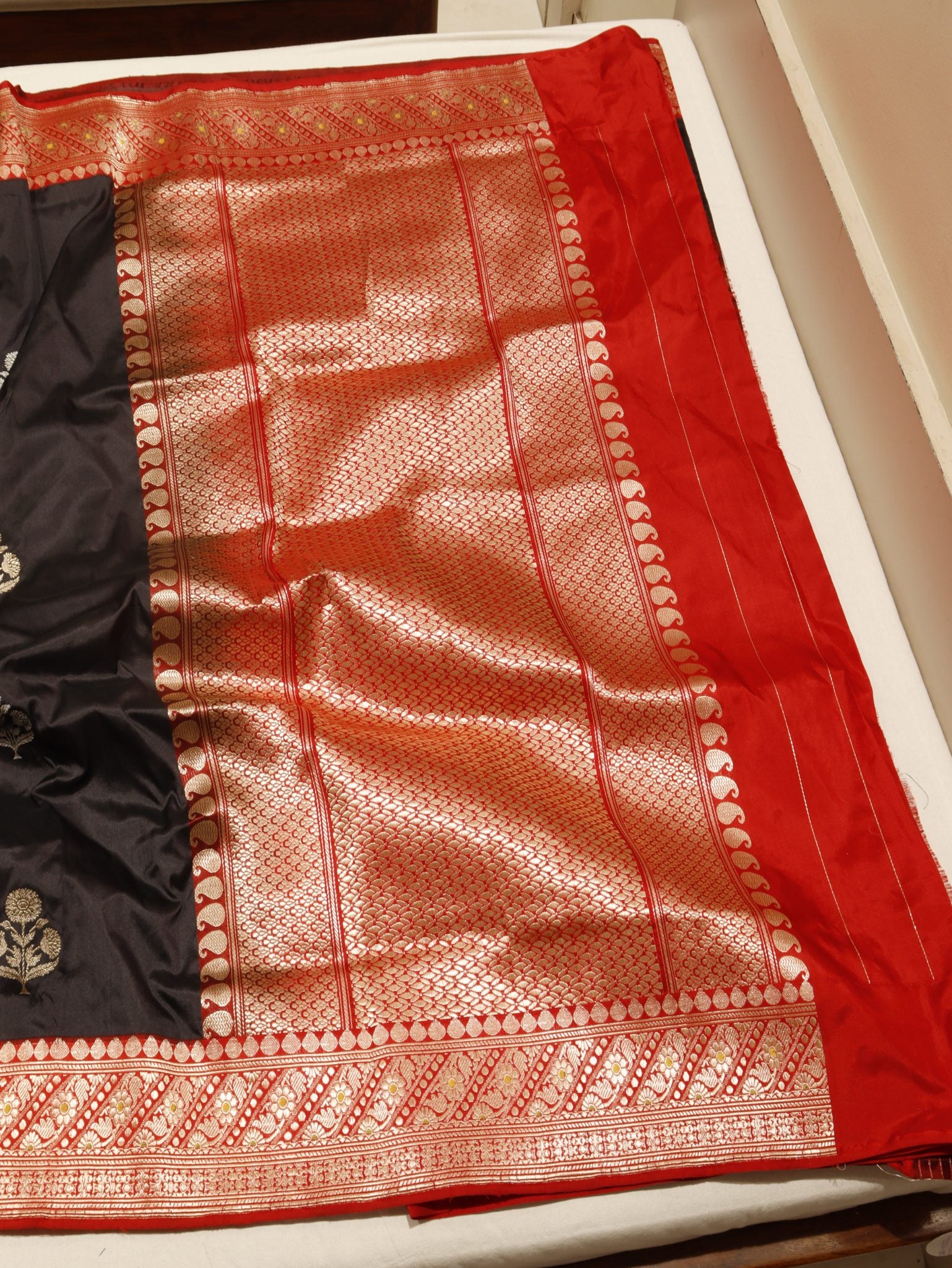 Black Katan Silk Banarasi saree full spread