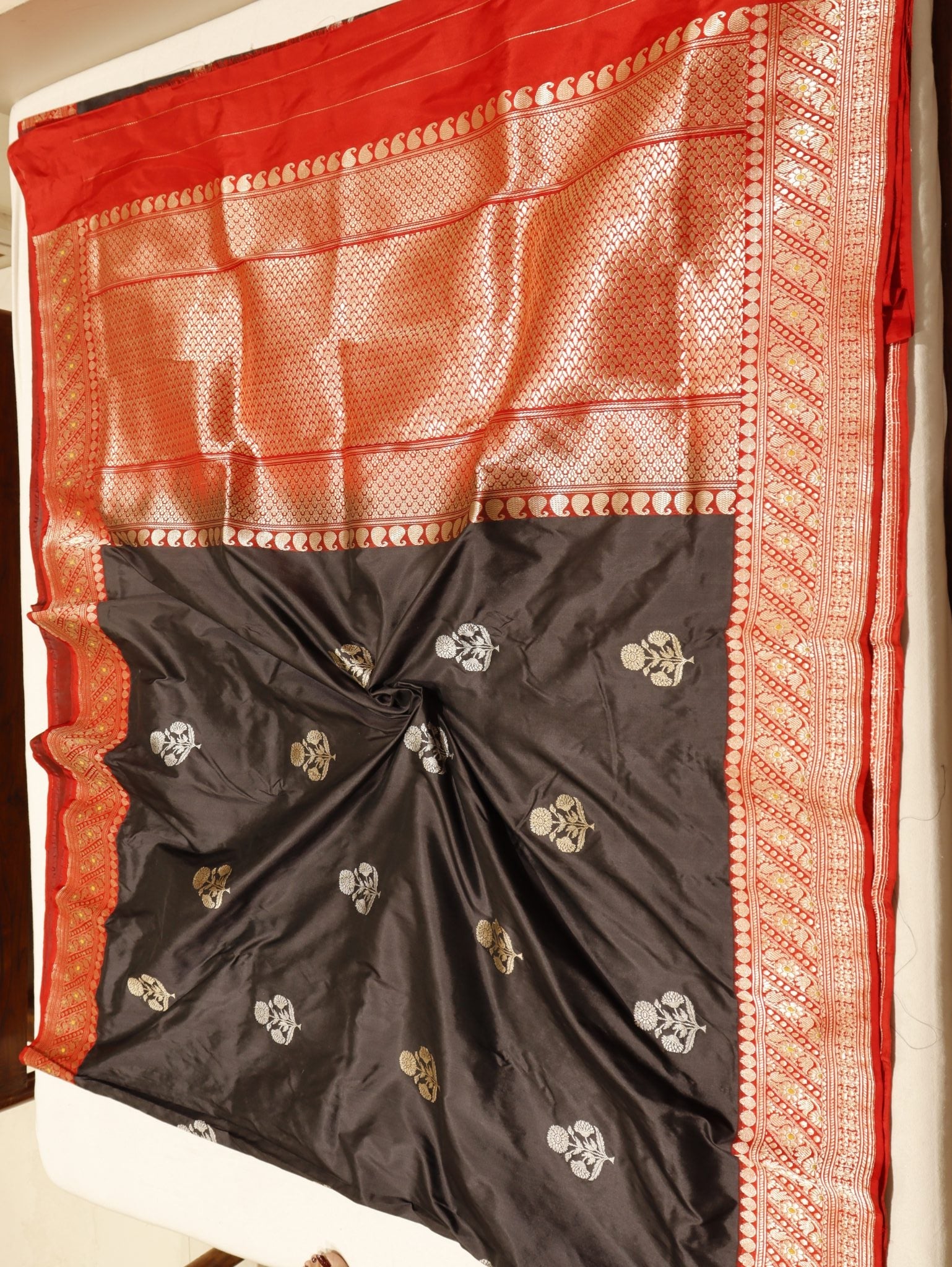 Black Katan Silk Banarasi saree zari work detail