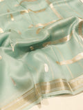 Powder Blue Kora Silk Banarasi saree front drape view