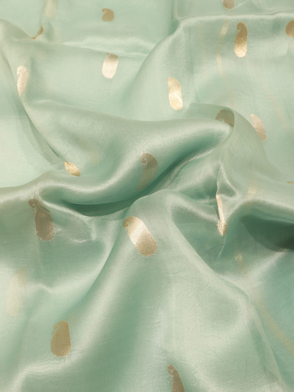 Powder Blue Kora Silk Banarasi saree border closeup