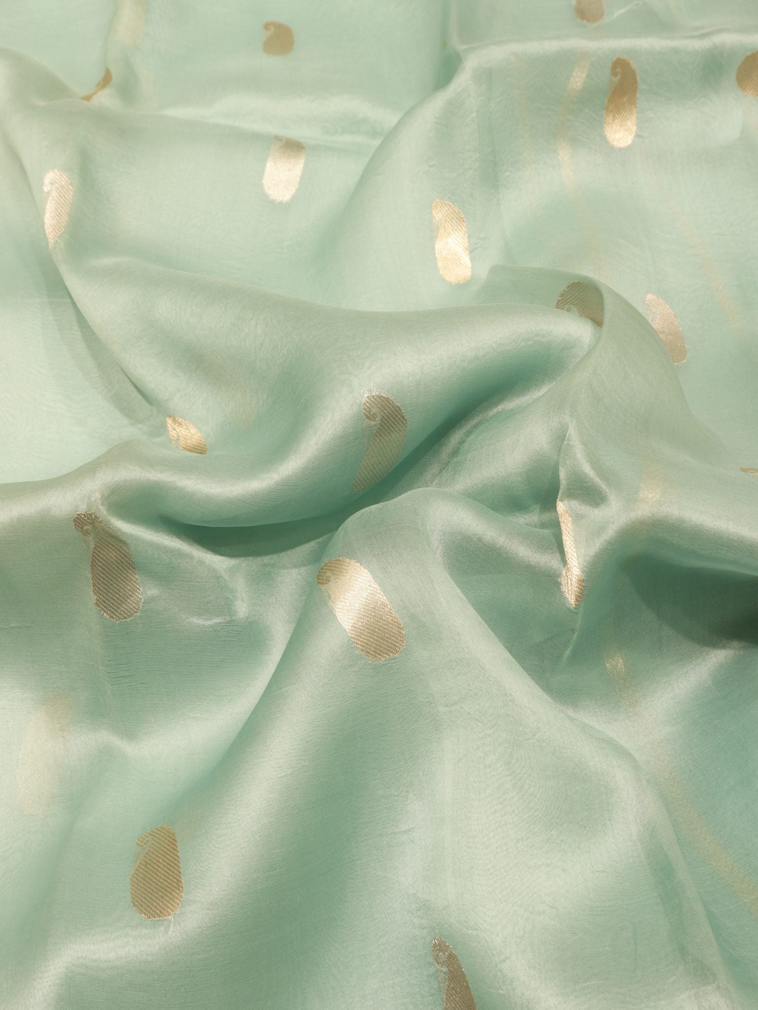 Powder Blue Kora Silk Banarasi saree border closeup