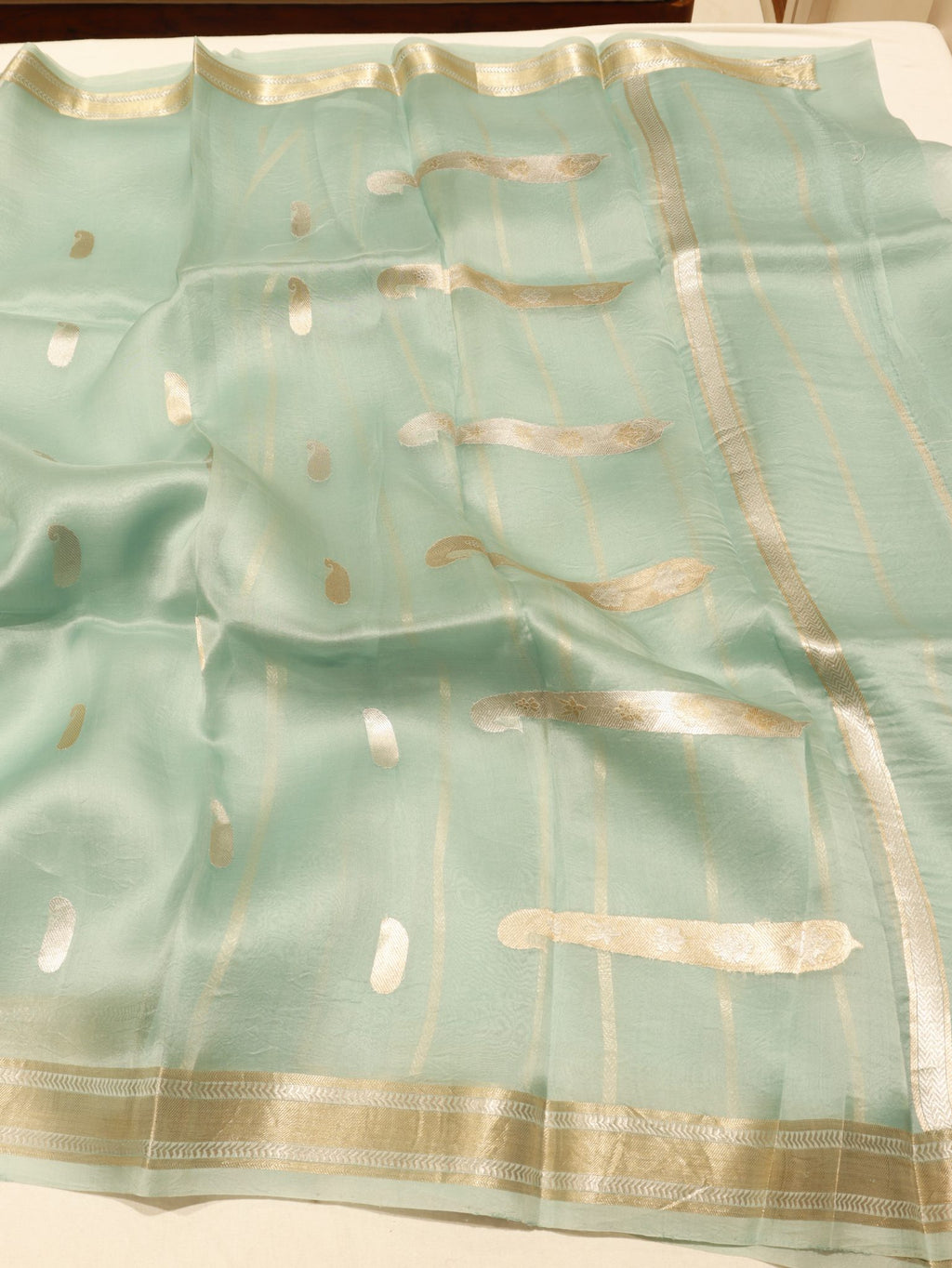 Powder Blue Kora Silk Banarasi saree blouse piece