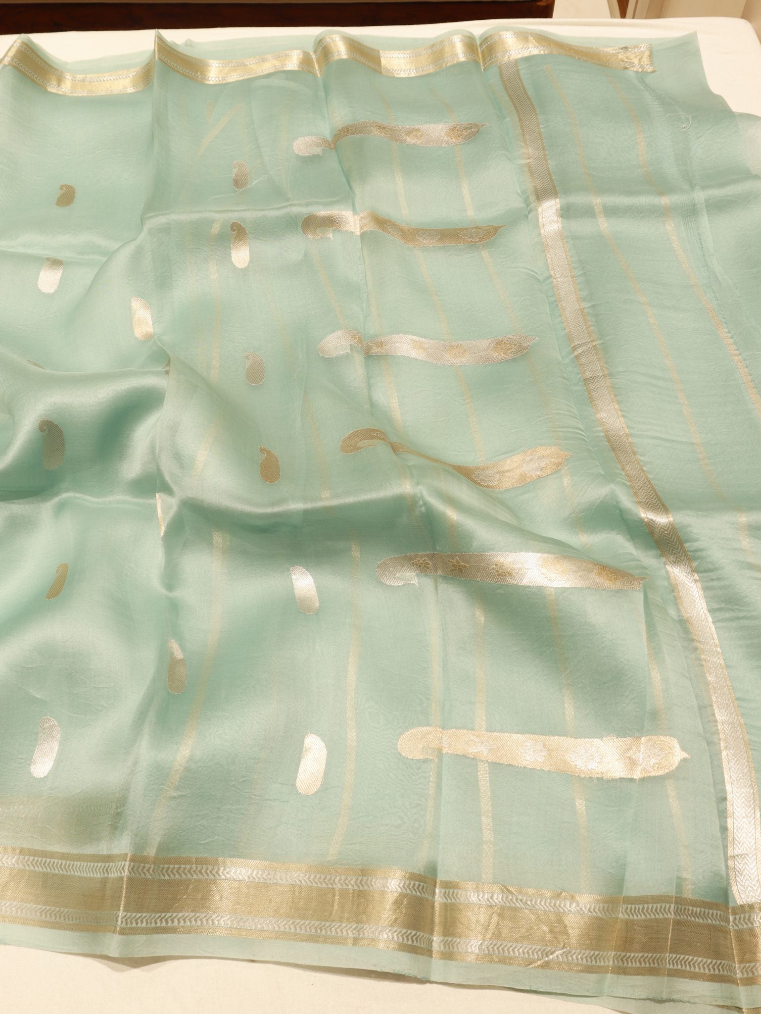 Powder Blue Kora Silk Banarasi saree blouse piece