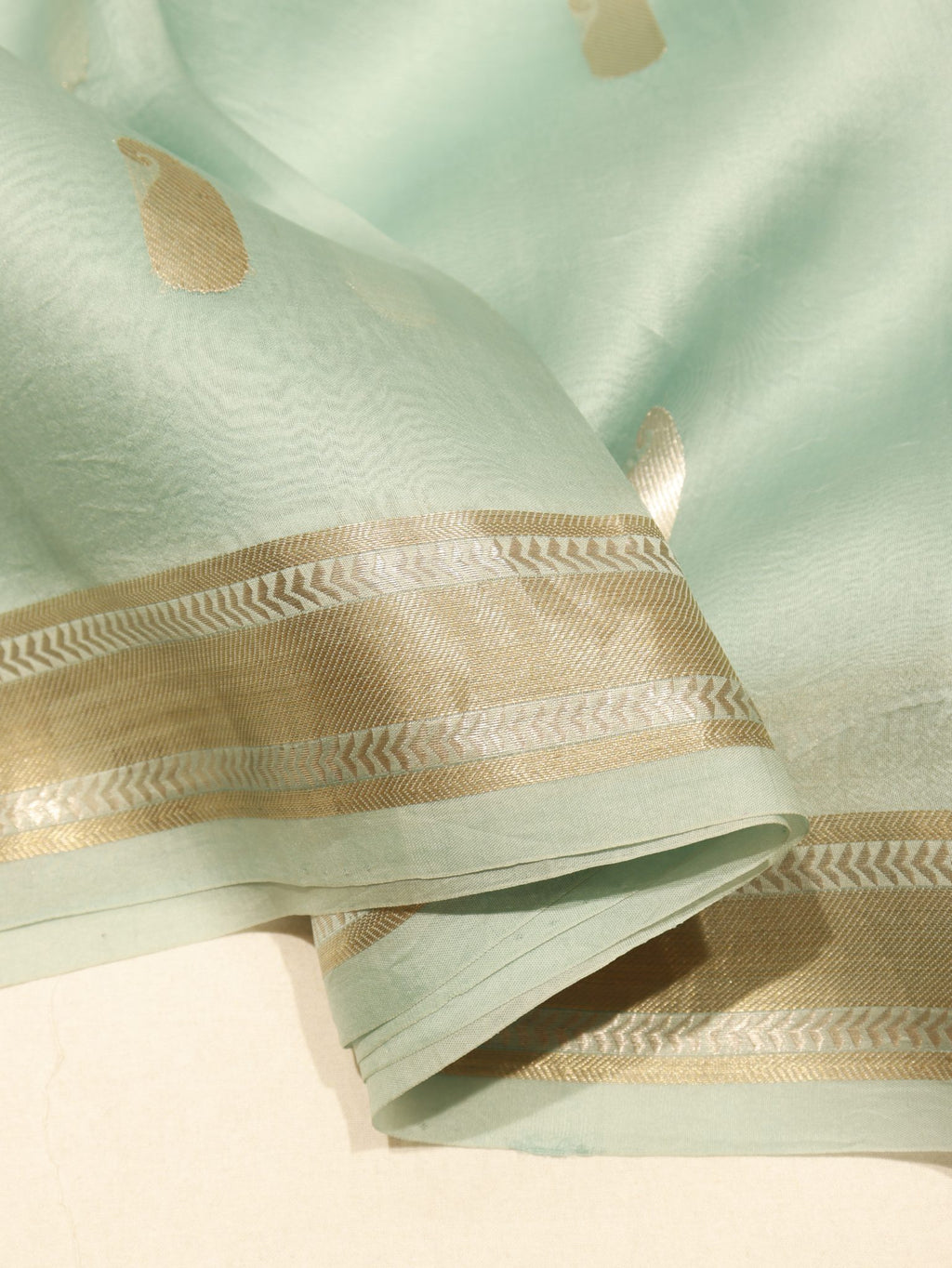 Powder Blue Kora Silk Banarasi saree full spread