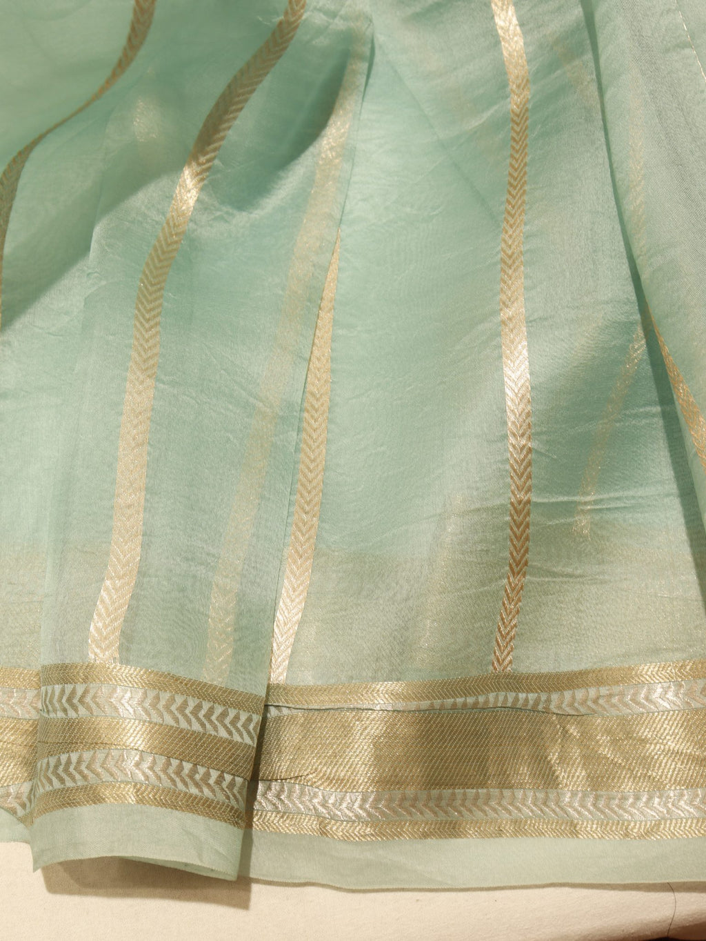 Powder Blue Kora Silk Banarasi saree texture detail
