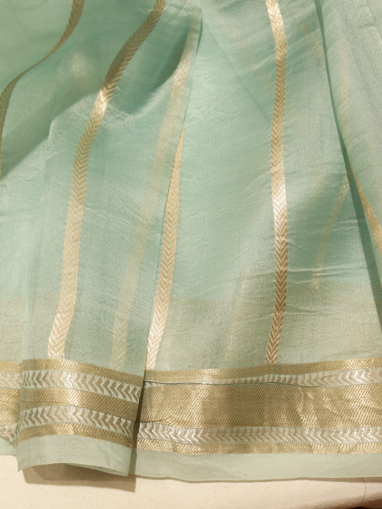 Powder Blue Kora Silk Banarasi saree texture detail