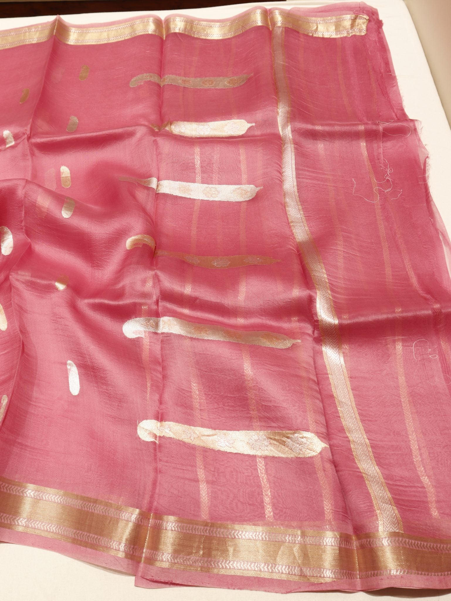 Pink Kora Silk Banarasi saree blouse piece
