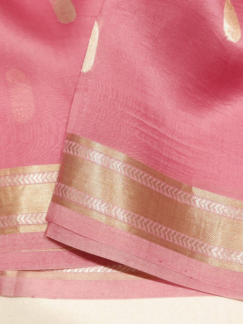 Pink Kora Silk Banarasi saree full spread