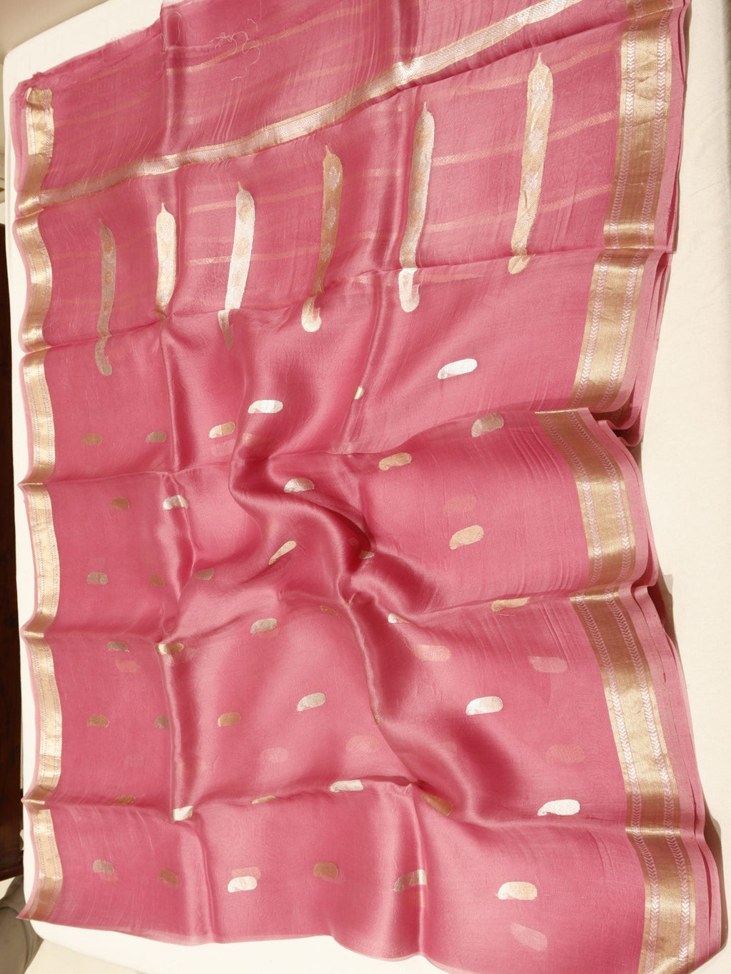 Pink Kora Silk Banarasi saree texture detail