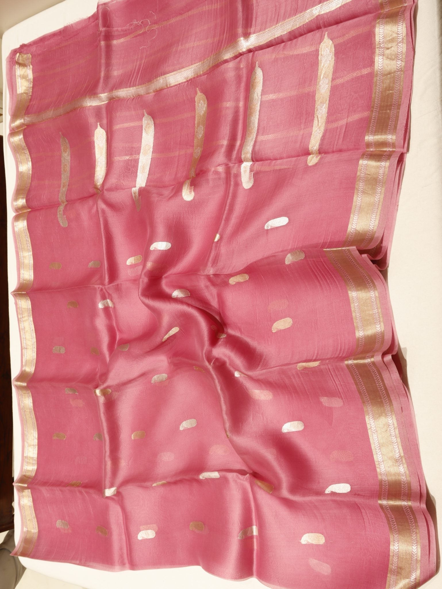 Pink Kora Silk Banarasi saree texture detail