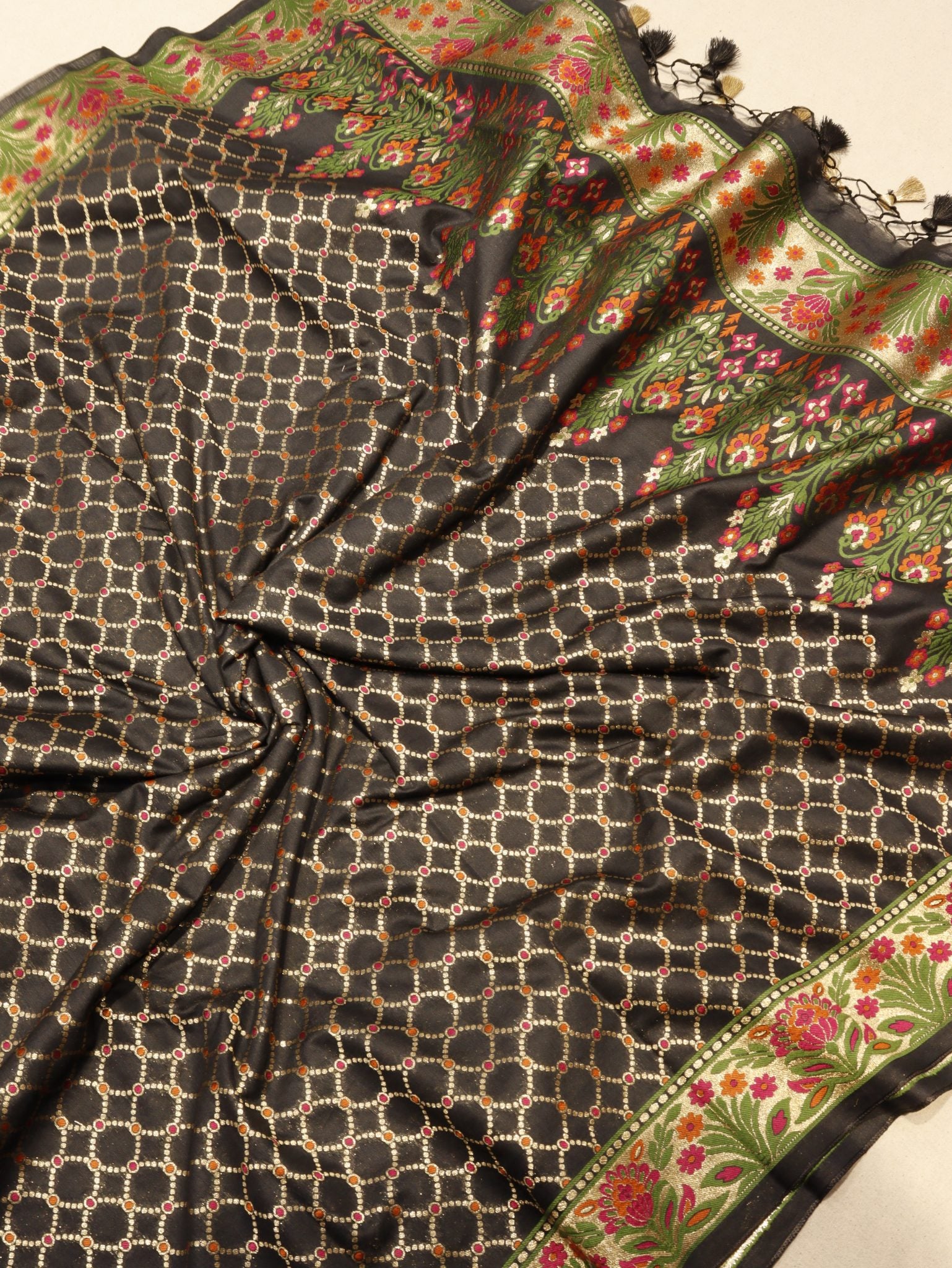 Black Pure cotton Banarasi suit neckline detail