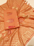 Peach Cotton Banarasi suit front drape view