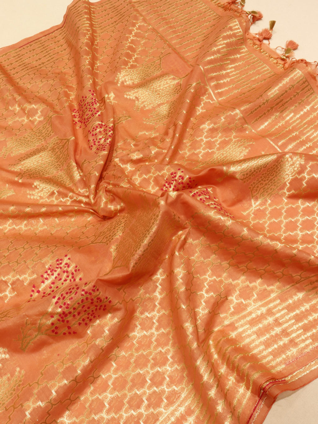 Peach Cotton Banarasi suit sleeve detail