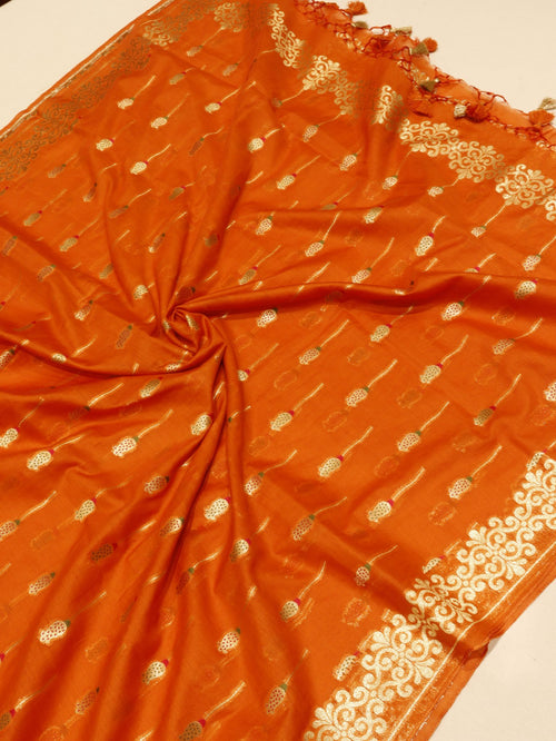 Orange Pure Cotton Banarasi suit neckline detail