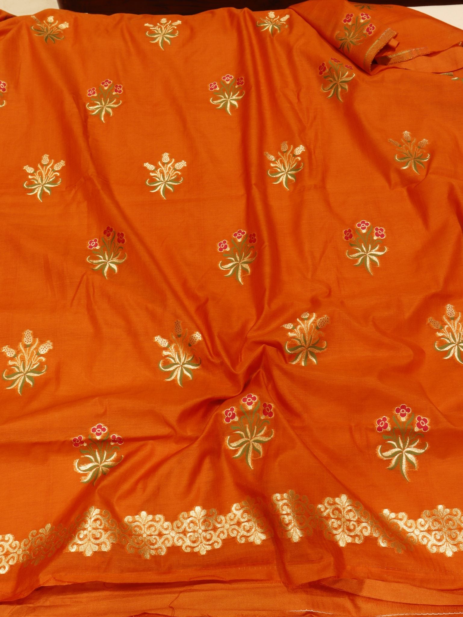 Orange Pure Cotton Banarasi suit sleeve detail